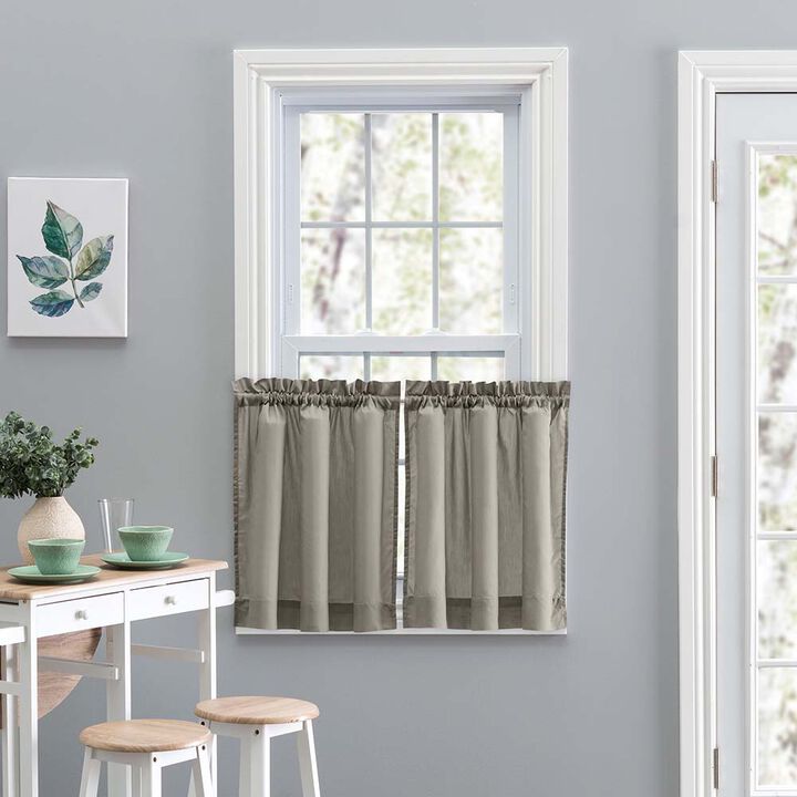 Ellis Stacey Solid Color Window 1.5" Rod Pocket High Quality Fabric Tailored Tier Pair 56"x45" Grey