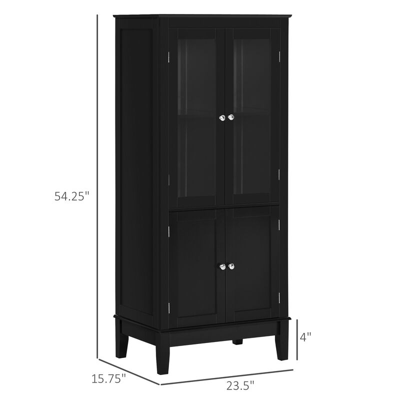 Bathroom Floor Cabinet Corner Unit with 4 Doors, Adjustable Shelves, Black