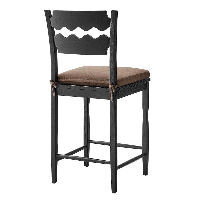 Jax Oak Wood Counter Stool With Wavy Razor Back and Cushion image number 4