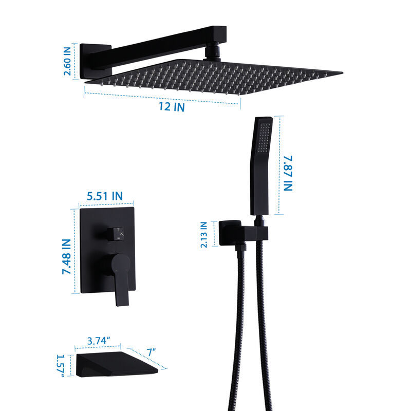12 Inch Shower System With Handheld Shower Head
