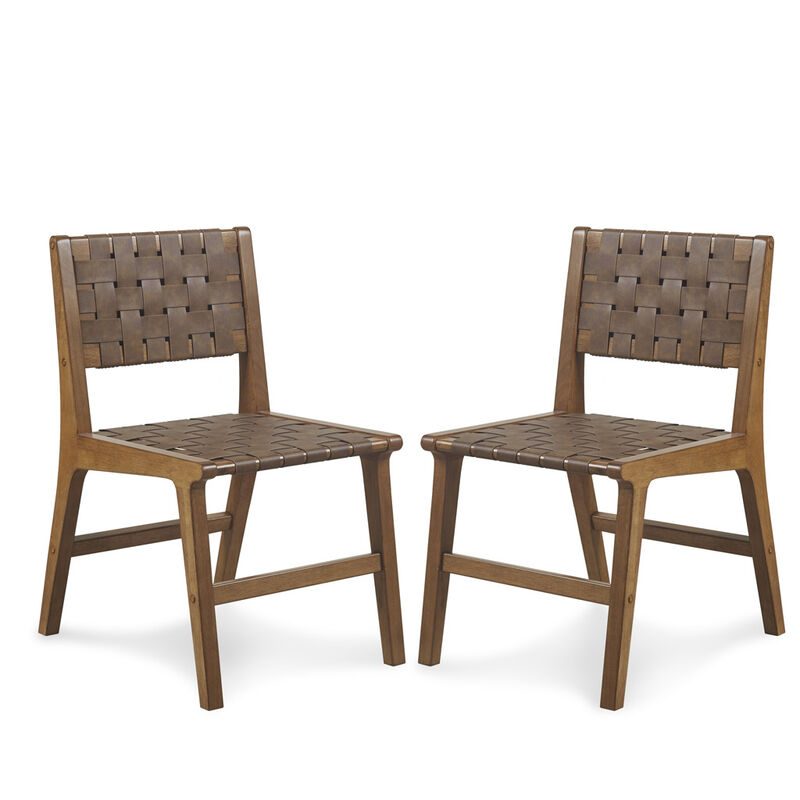 Streamdale Oslo Faux Leather Woven Dining Chairs Set Of 2