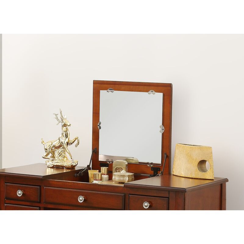 Classic 1pc Vanity Set w Stool Cherry Color Drawers Open-up Mirror Bedroom Furniture Unique Legs Cushion Seat Stool Vanity