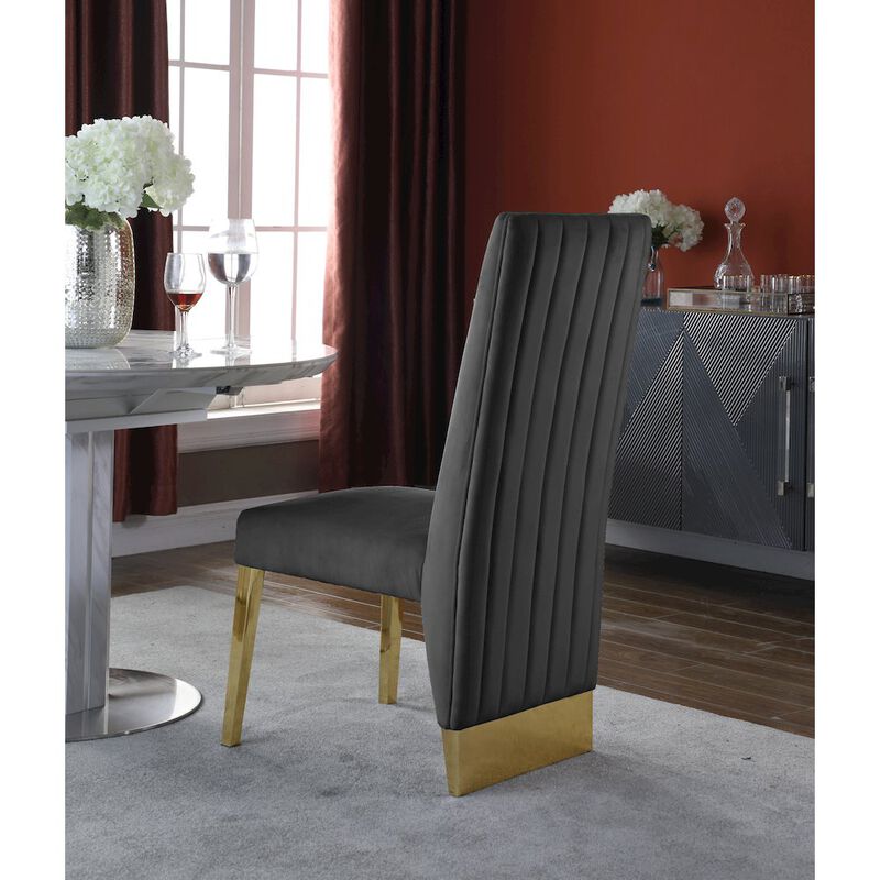 Meridian Furniture Porsha Grey Velvet Dining Chair, Set of 2