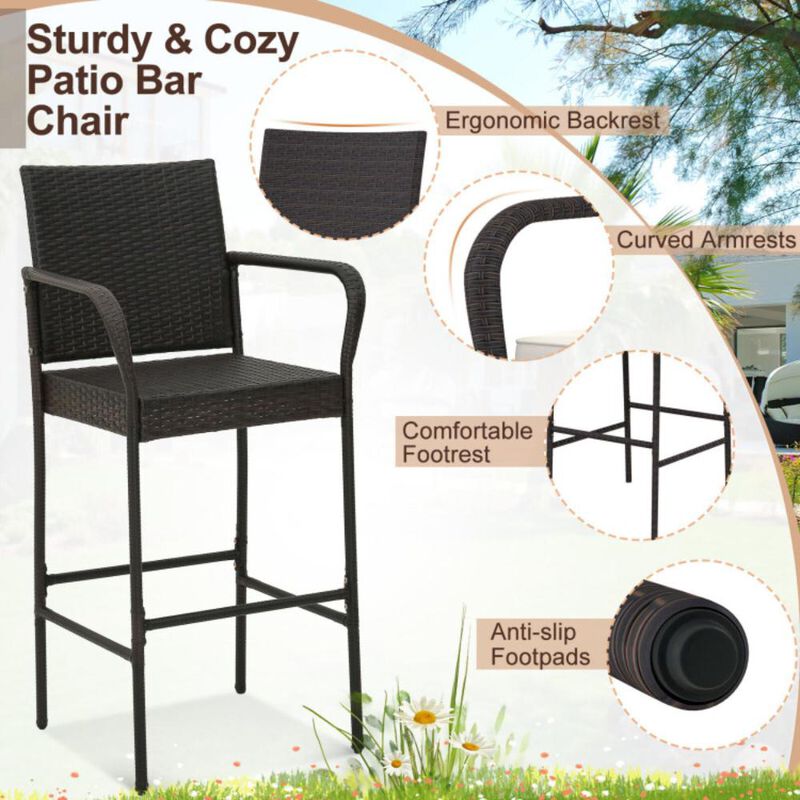 Hivvago Outdoor PE Rattan Cushioned Barstool Set with Armrests