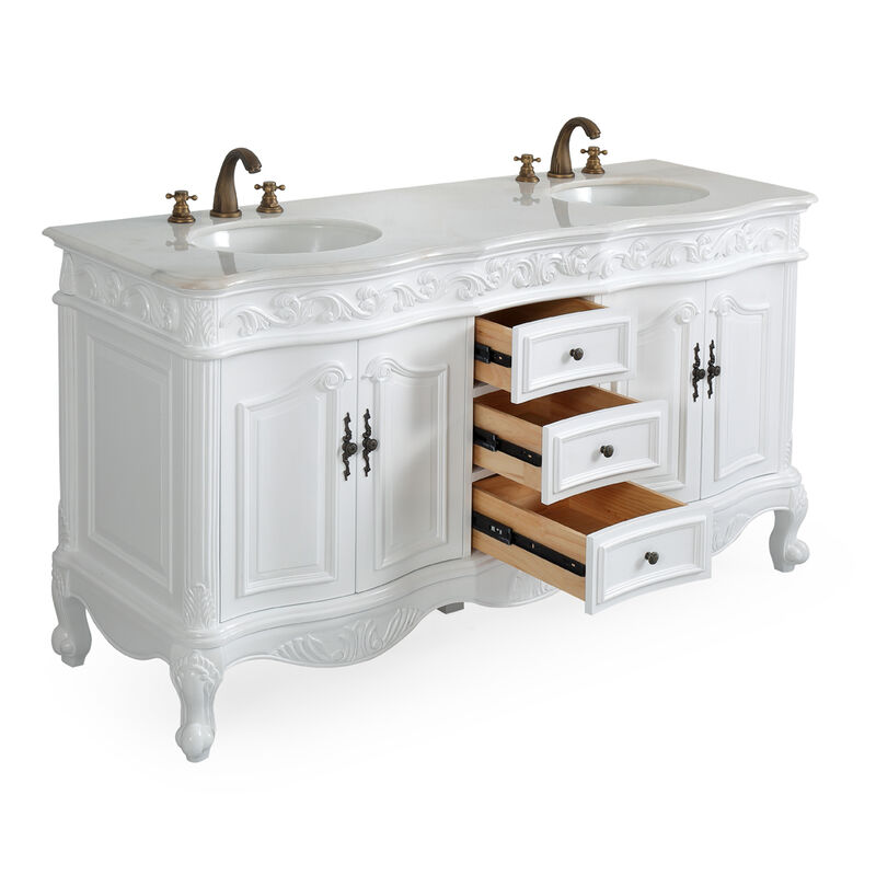 64 Inch Antique White Traditional Style Double Sink White Top Beckham Bathroom Vanity image number 3