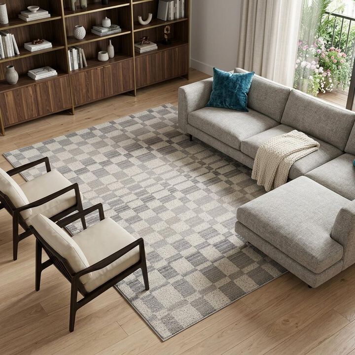 HomeRoots Checkered Distressed Area Rug