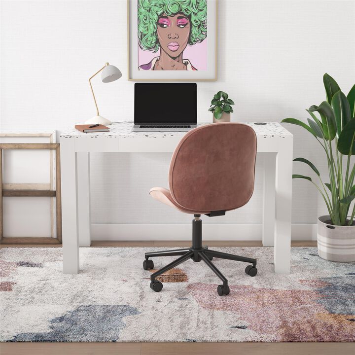 CosmoLiving by Cosmopolitan Astor Desk w/ Wireless Charger, White with Terrazzo Top