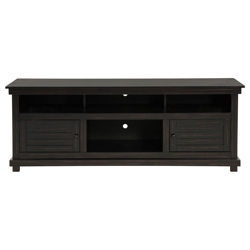 Ayne TV Stand Media Cabinet, 2 Doors and 4 Shelves, Black Wood 70 Inch - Benzara