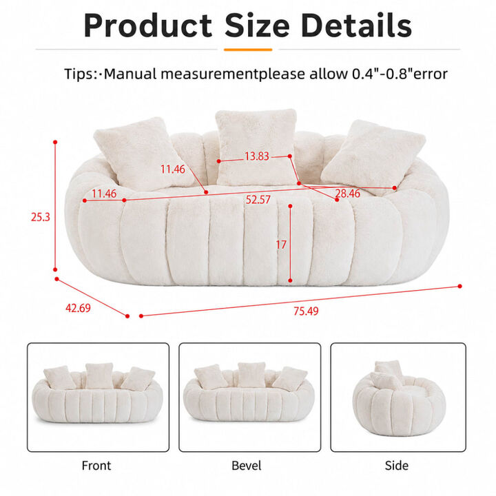GOODSILO Floral-Shaped Ultra-Soft Faux Fur Two-Seater Sofa Plush Beanbag Lounge Chair for Living Room Bedroom