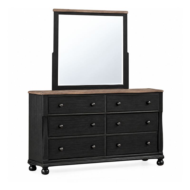 Ginie 5pc Queen Bedroom Set, 2 Bedside Tables, Mirror, Black Brown image number 3