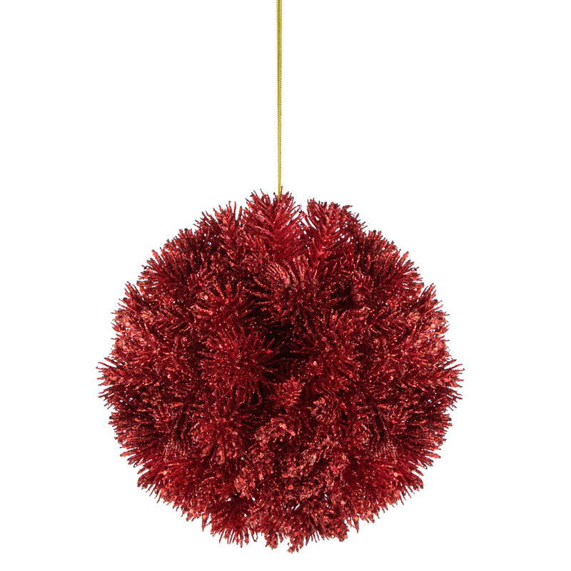 6" Red Glittered Pine Christmas Ball Ornament