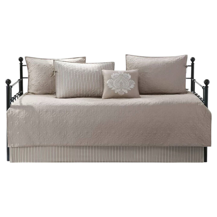 6-Piece Country Cottage Quilted Khaki Reversible Day Bed Cover Set