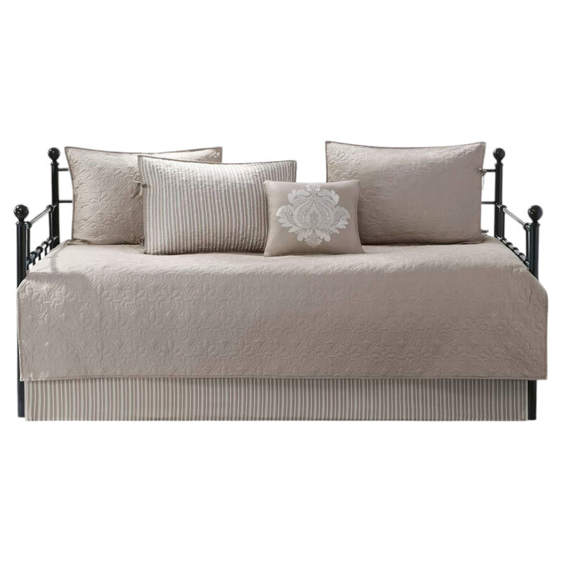 6-Piece Country Cottage Quilted Khaki Reversible Day Bed Cover Set