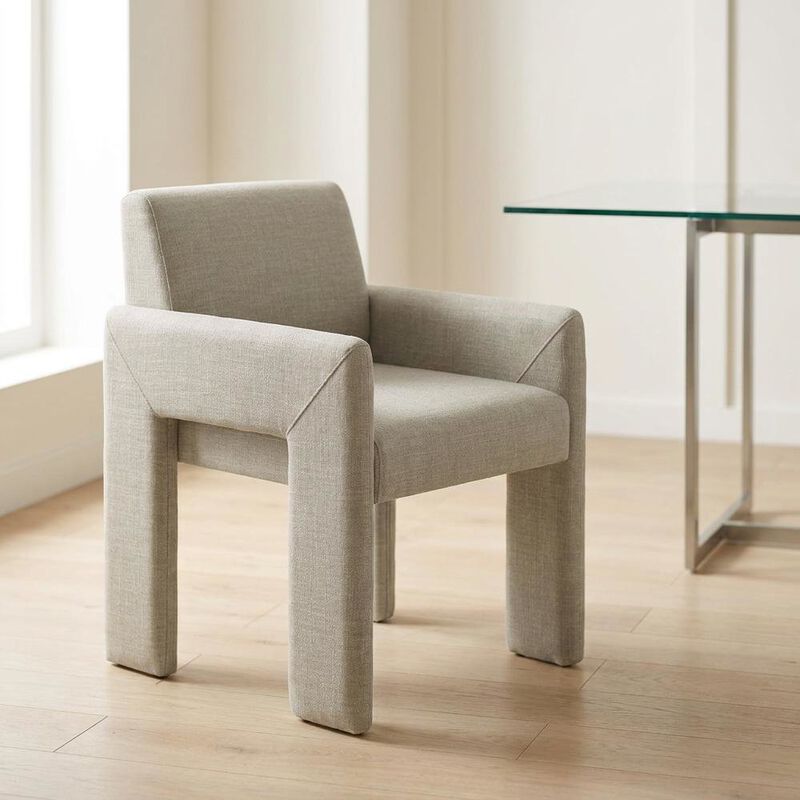 Fabric-Upholstered Dining Chair with Arms and Thick Cushion for Kitchen, Linen image number 4
