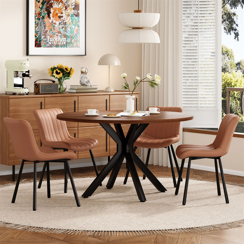 47.2" Solid Wood Round Dining Kitchen Table with Intersecting Pedestal Base image number 5