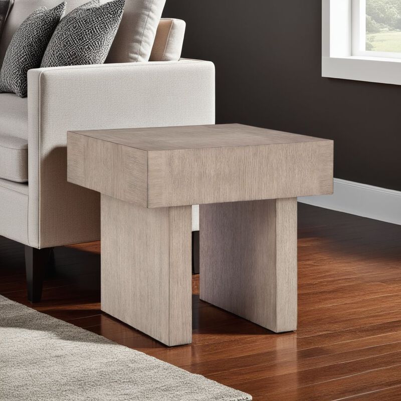 Laina Side End Table, Light Grayish Brown Hardwood, Square 26 Inch