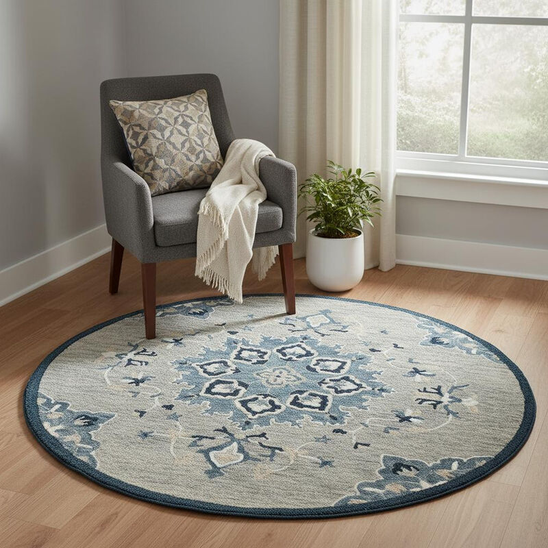 HomeRoots Wool Medallion Hand Tufted Round Rug image number 1