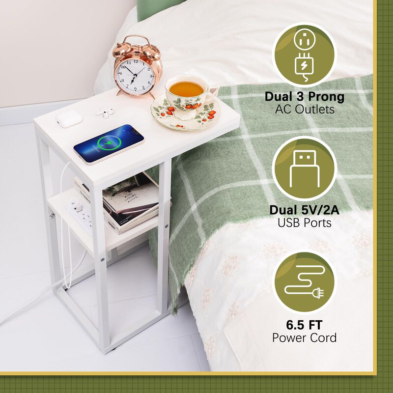 Yoobure LED C Shaped End Table with Charging Station, Small Side Tables for Living Room Bedroom, TV Tray Table with USB Ports an