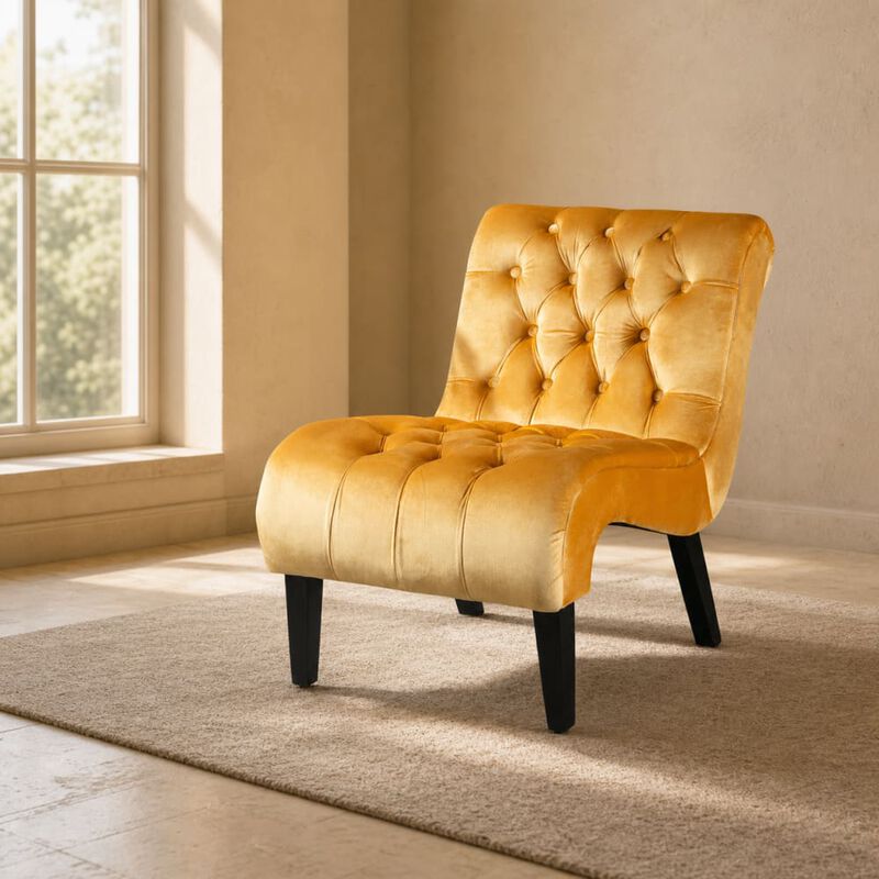 GOODSILO Armless Velvet Upholstered Accent Chair Leisure Chair with Wooden Legs for Living Room, Bedroom, Office, Small Spaces image number 2