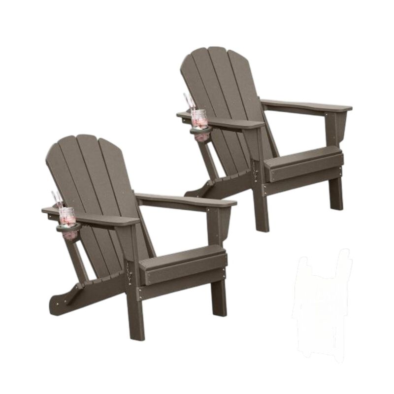 Hivvago Set of 2 Folding Adirondack Chairs with Cup Holders image number 0