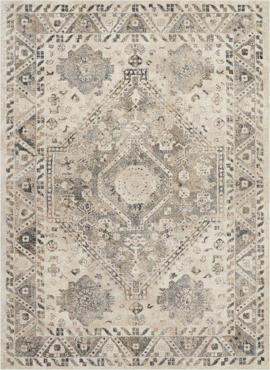 HomeRoots Cream and Gray Floral Distressed Area Rug