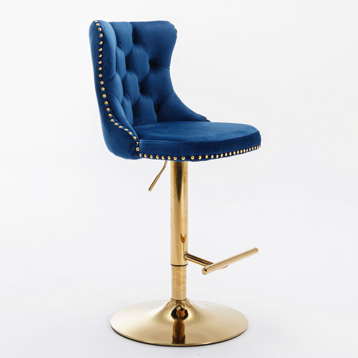Streamdale Modern Blue Velvet Bar Stools, Set of 2