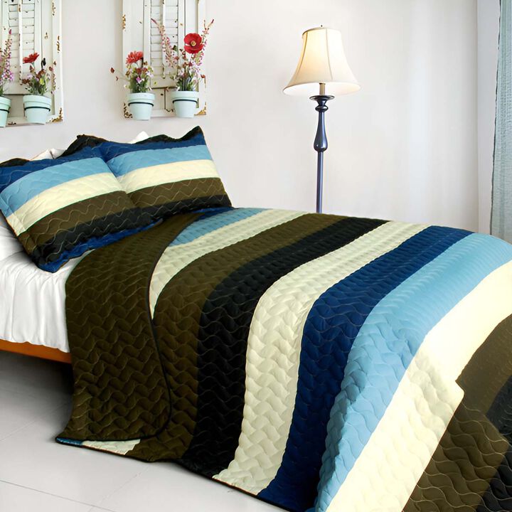 Romantic Town 3PC Queen Patchwork Quilt Set Quilted Soft Bed Cover Ensemble