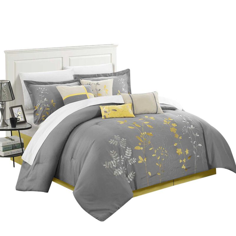 Chic Home Brooke Bliss Garden Embroidered 8 Pieces Comforter Set - Queen 90x90, Yellow