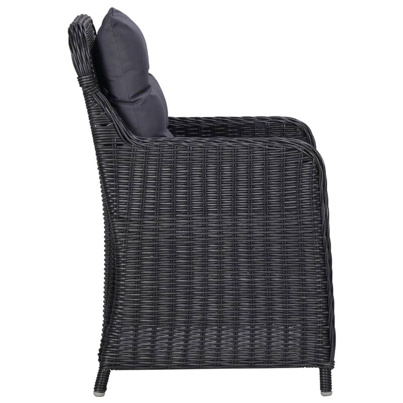 Outdoor Accent Chair Set of 2, Tufted Fabric Design, Black Poly Rattan - Benzara