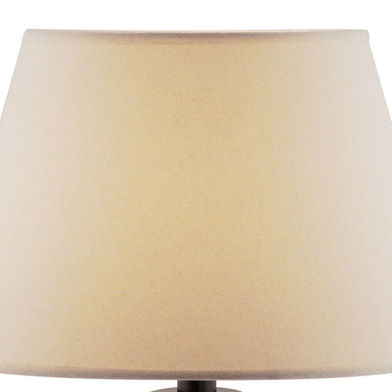 Cleo 26 Inch Table Lamp, Sphere Base, Lines, Chocolate Brown, Fabric Shade  - Benzara