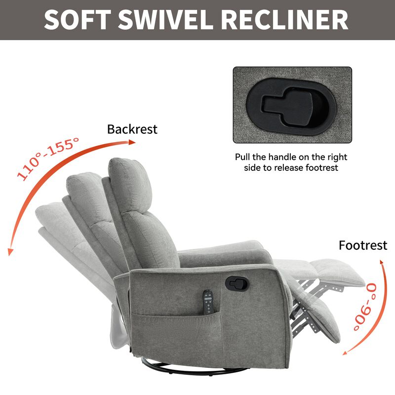 Manual Recliner Chair with Heat and Massage, Rocker and Swivel Chair in Fabric for Living Room image number 6