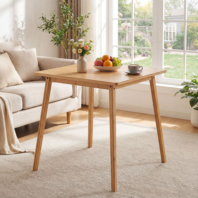 Square Wicker Dining Table 27.5", Patio or Kitchen Table for 2&ndash;4 people-Natural image number 6