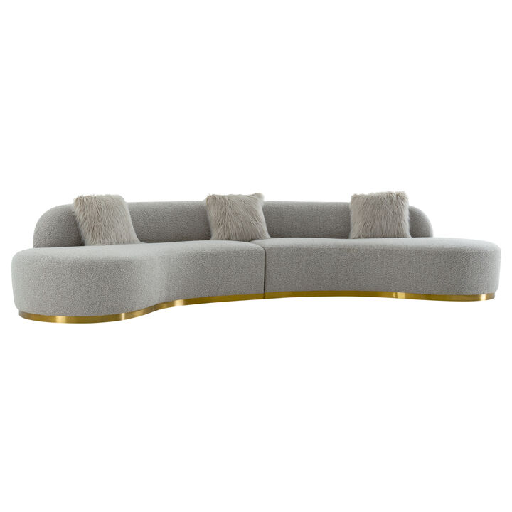Pasargad Home Simona Collection Curved Sofa with 3 Pillows, 150.4" Width, Ivory/Gold