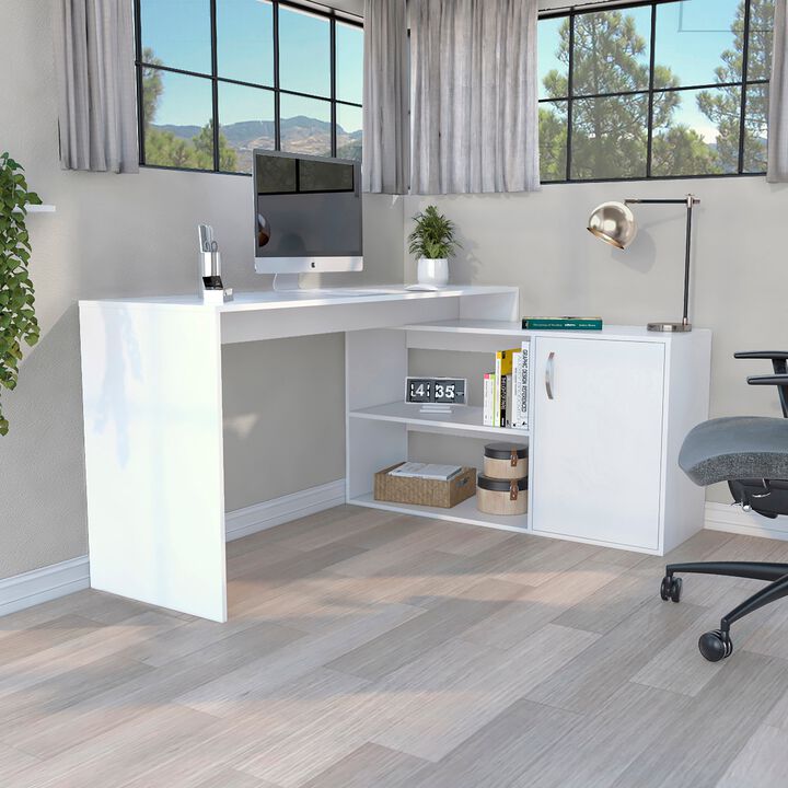 Axis Modern L-Shaped Computer Desk with Open & Closed Storage -Light Gray