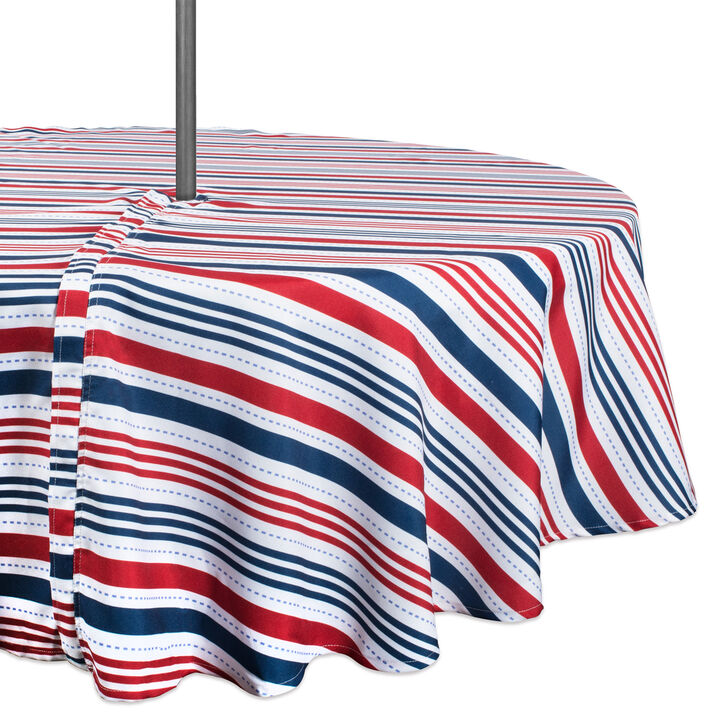 Red and Blue Patriotic Striped Round Tablecloth with Zipper 52”