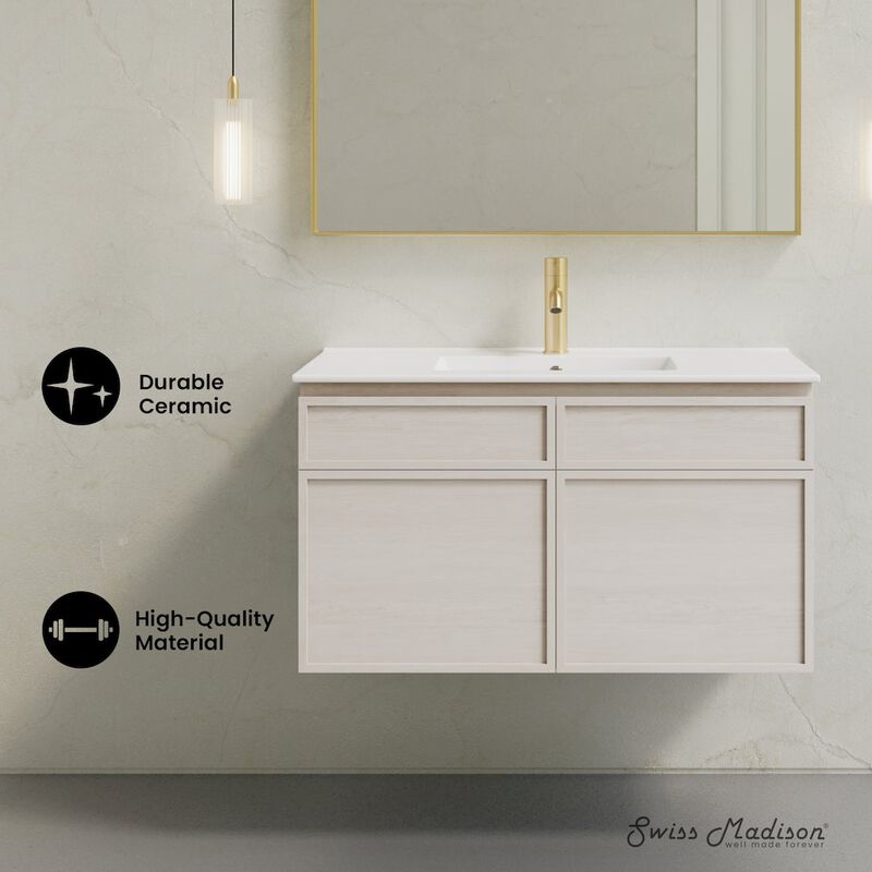 St. Tropez 36" Wall-Mounted Bathroom Vanity in White Oak with Sink Top image number 6