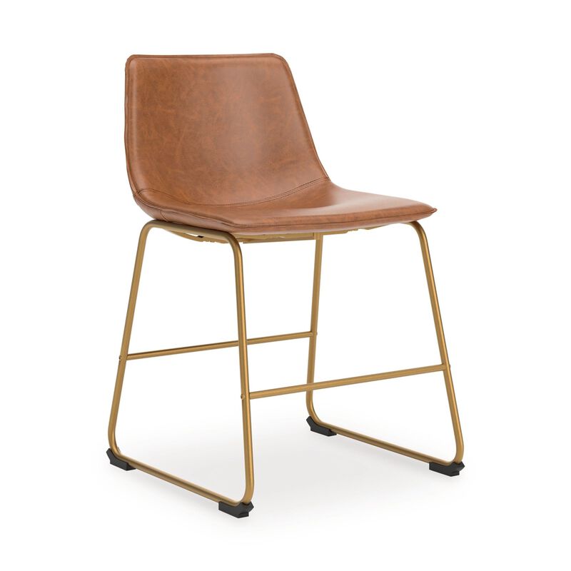 Cia Dining Side Chair Set of 2, Brown Faux Leather, Metal Frame Gold image number 2