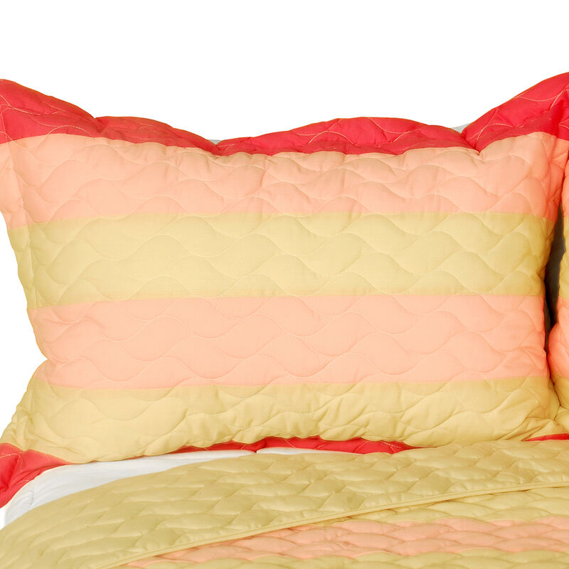 3-Piece Patchwork Quilt Set for Bed, Champagne Honey Quilted Design-Pink image number 2