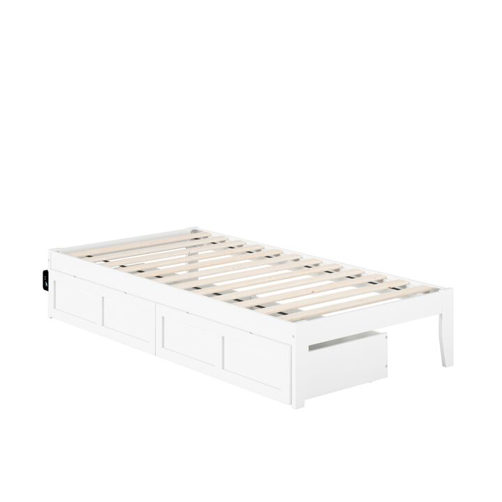Colorado Twin Bed with USB Turbo Charger and 2 Drawers in White