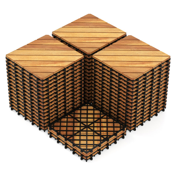 48 Piece Interlocking Wood Deck Tiles for Patio Balcony and Garden Flooring-Natural