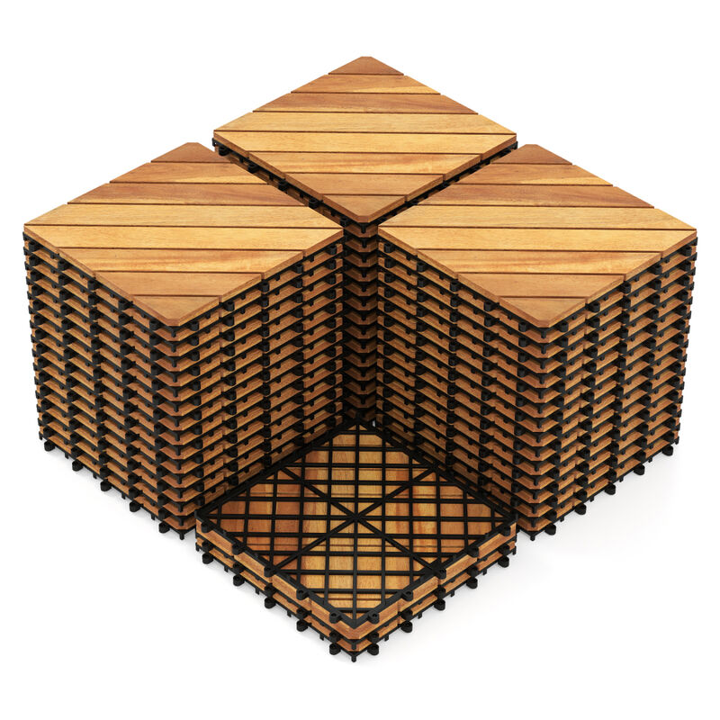 48 Piece Interlocking Wood Deck Tiles for Patio Balcony and Garden Flooring-Natural image number 0