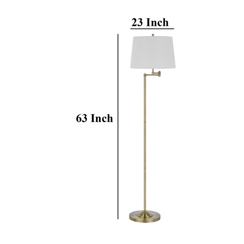Tomi 63 Inch Floor Lamp, Double Swing Arm, Brass Metal, White Shade - Benzara