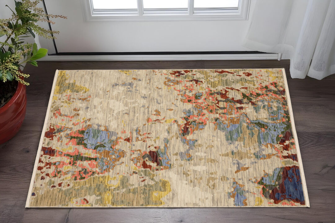 HomeRoots Abstract Area Rug With Fringe