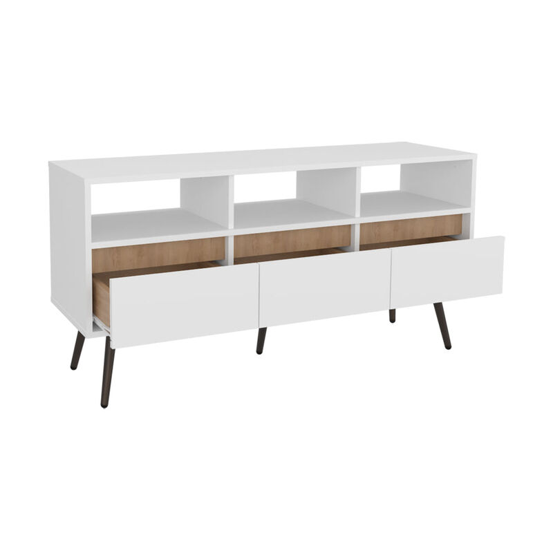 Shickshinny Tv Stand ,Living Room, White/Light Oak