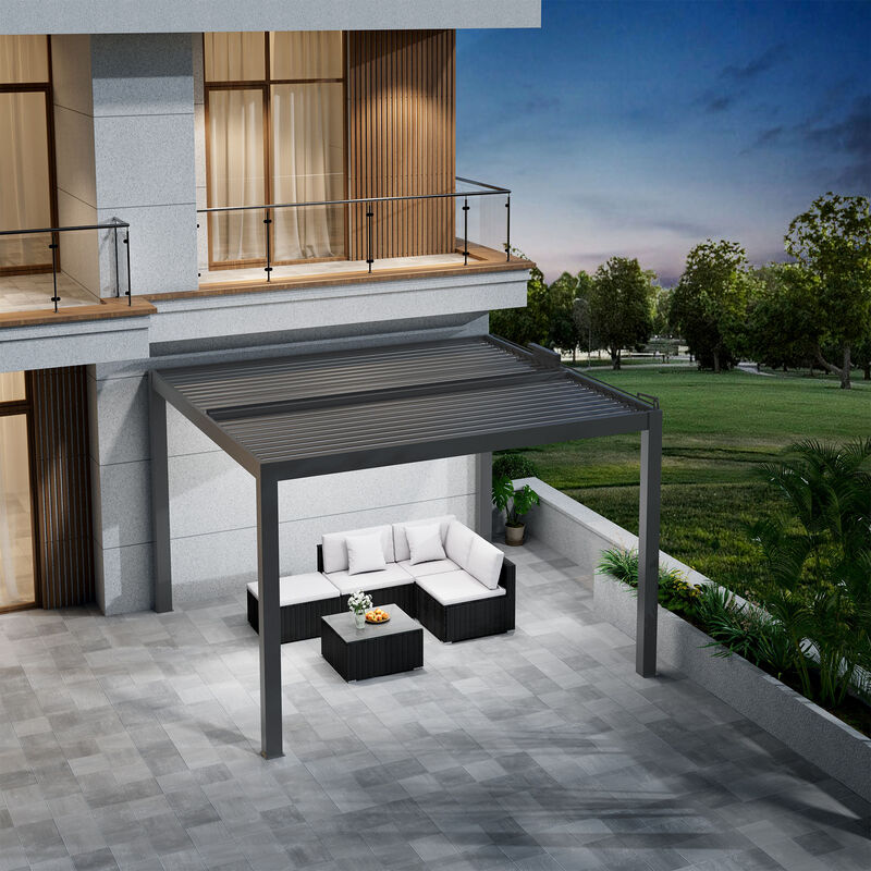 Mondawe 13'x12' Luxury Outdoor Smart Solar Aluminum Pergola,W/ Auto-Adjust Blinds & Hidden Drainage image number 2