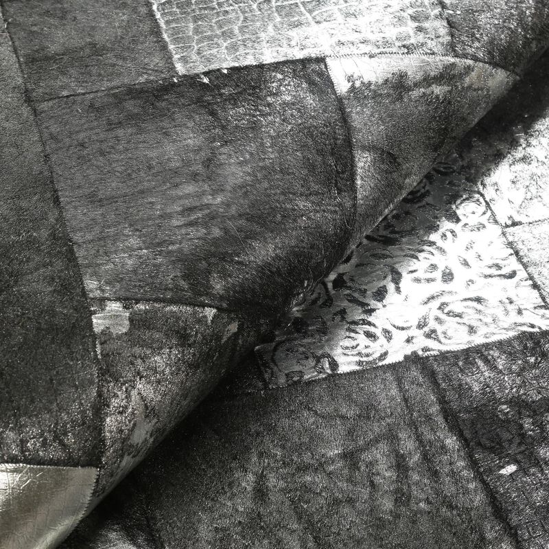 Black & Silver Leaf Cowhide Area Rug_9.5 x 13.5 ft image number 2