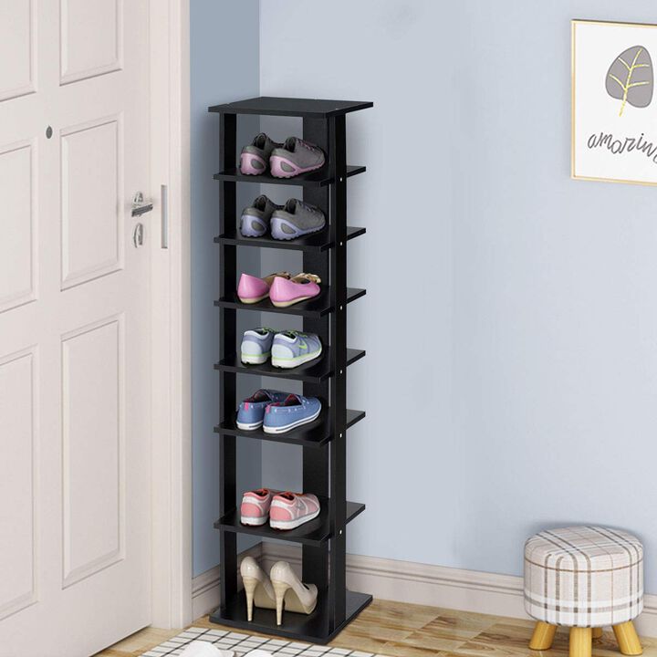 Wooden 7 Tier Vertical Shoe Rack Space Saving Organizer for Front Door