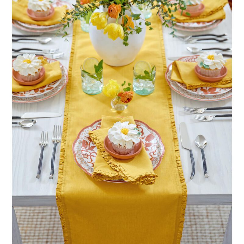 Solino Home 100% Pure Linen Table Runner - Juliette Ruffle
