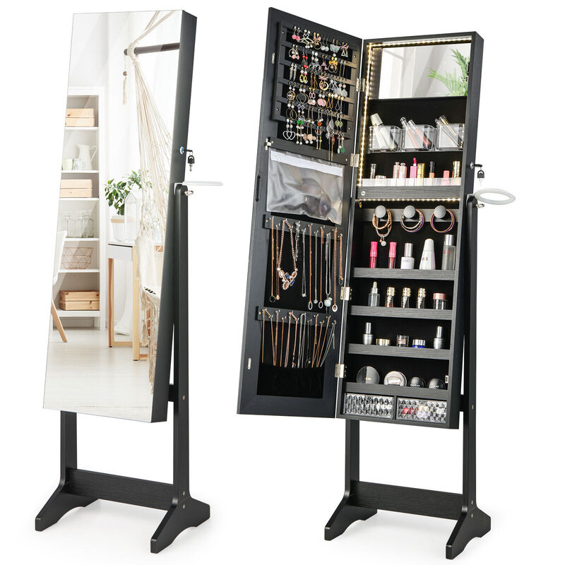 Freestanding Jewelry Cabinet with Full Length Mirror-Black