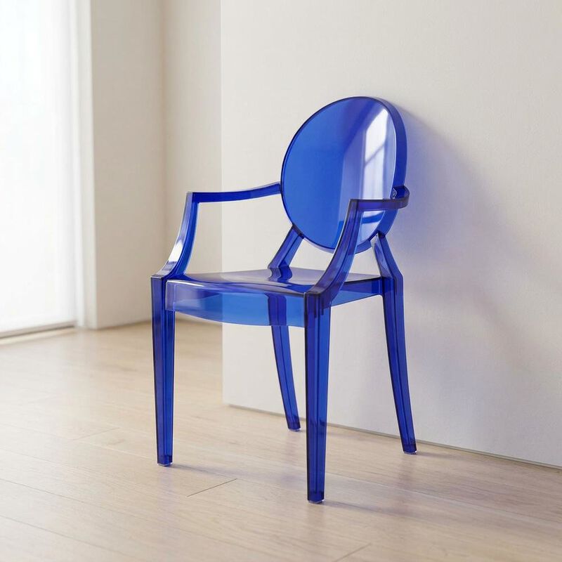 Acrylic Stackable Dining Armchair, Contoured Back, Blue image number 3